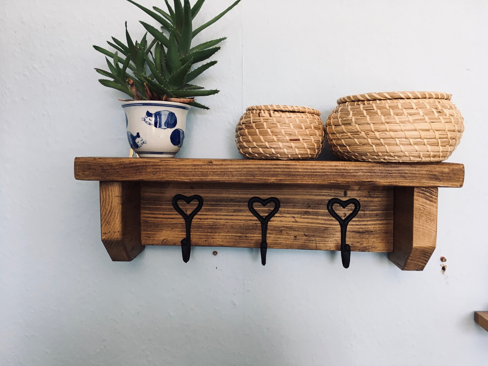 Rustic Reclaimed Shelf with Hooks Etsy