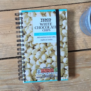 Recycled/Upcycled Chocolate Wrapper Notebook - White Chocolate Chips