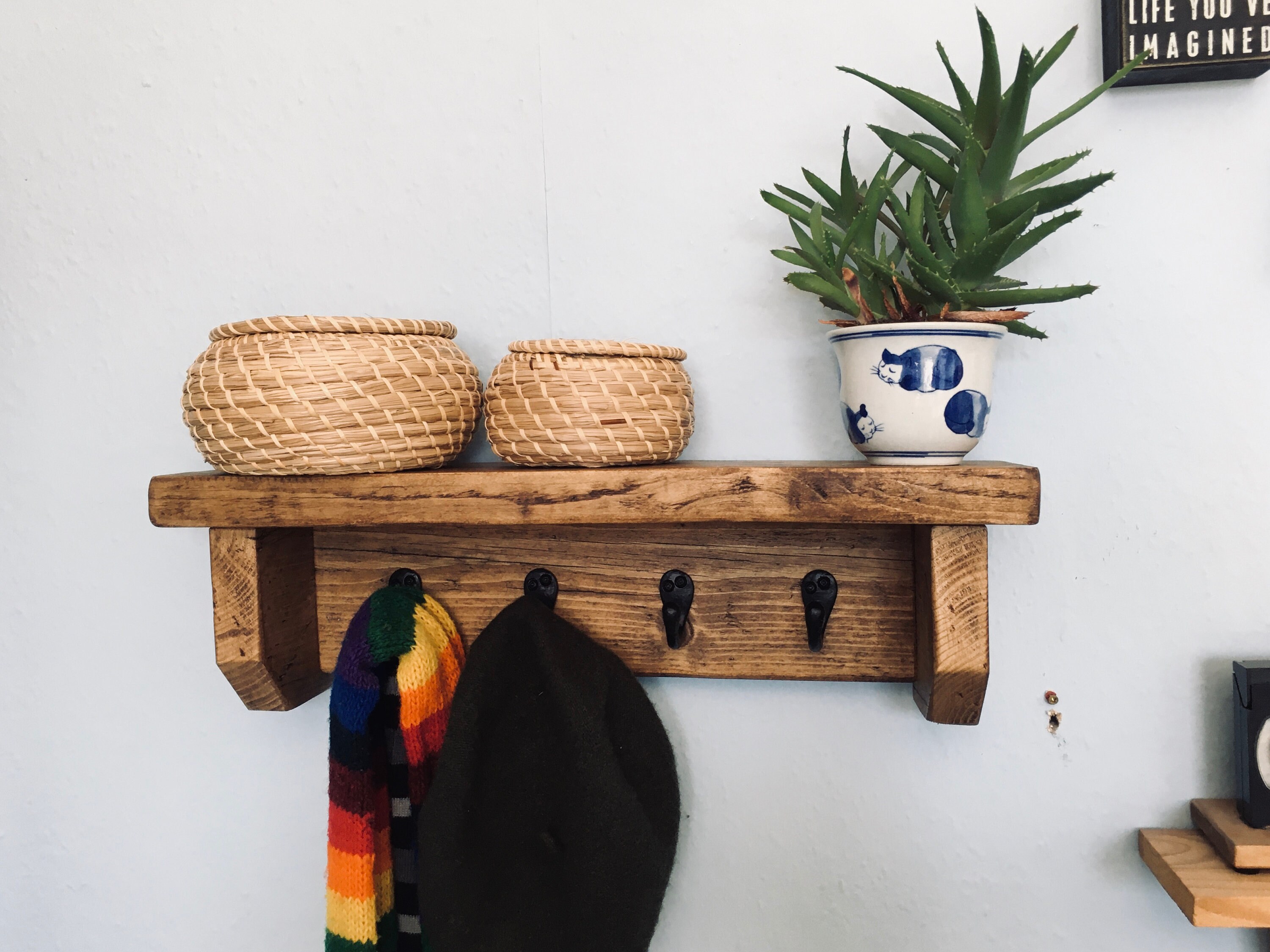 Rustic Reclaimed Shelf with Hooks Etsy