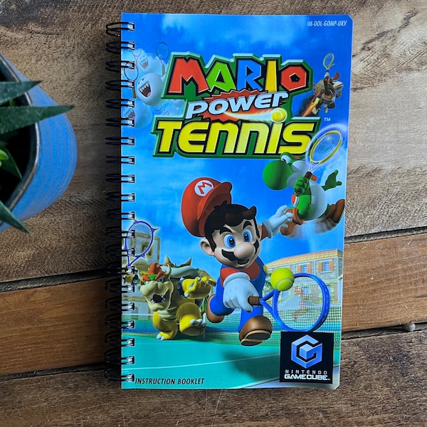 Recycled/Upcycled Video game Manual Notebook- Mario Power Tennis Game Cube