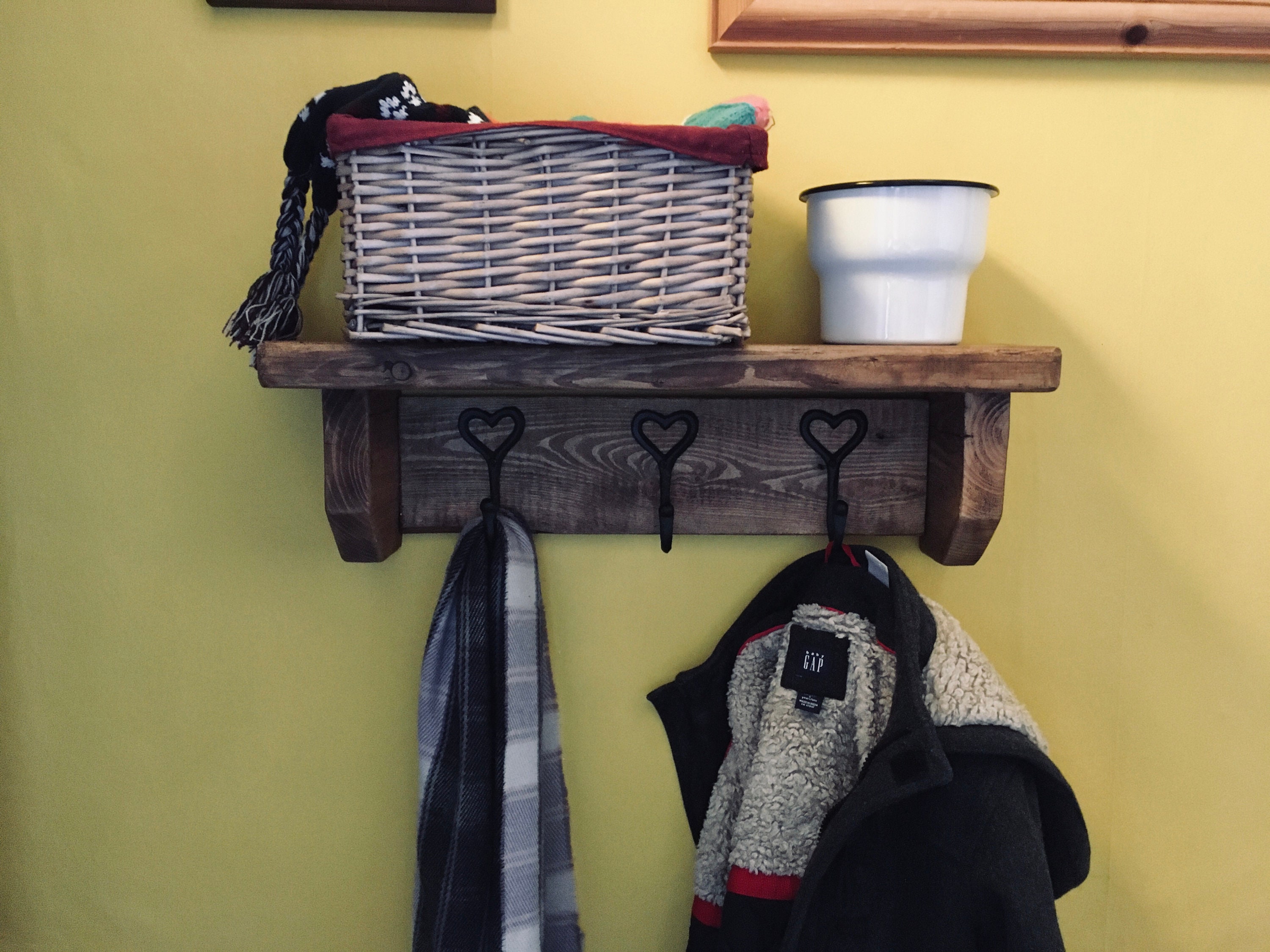 Rustic Reclaimed Shelf with Hooks Etsy