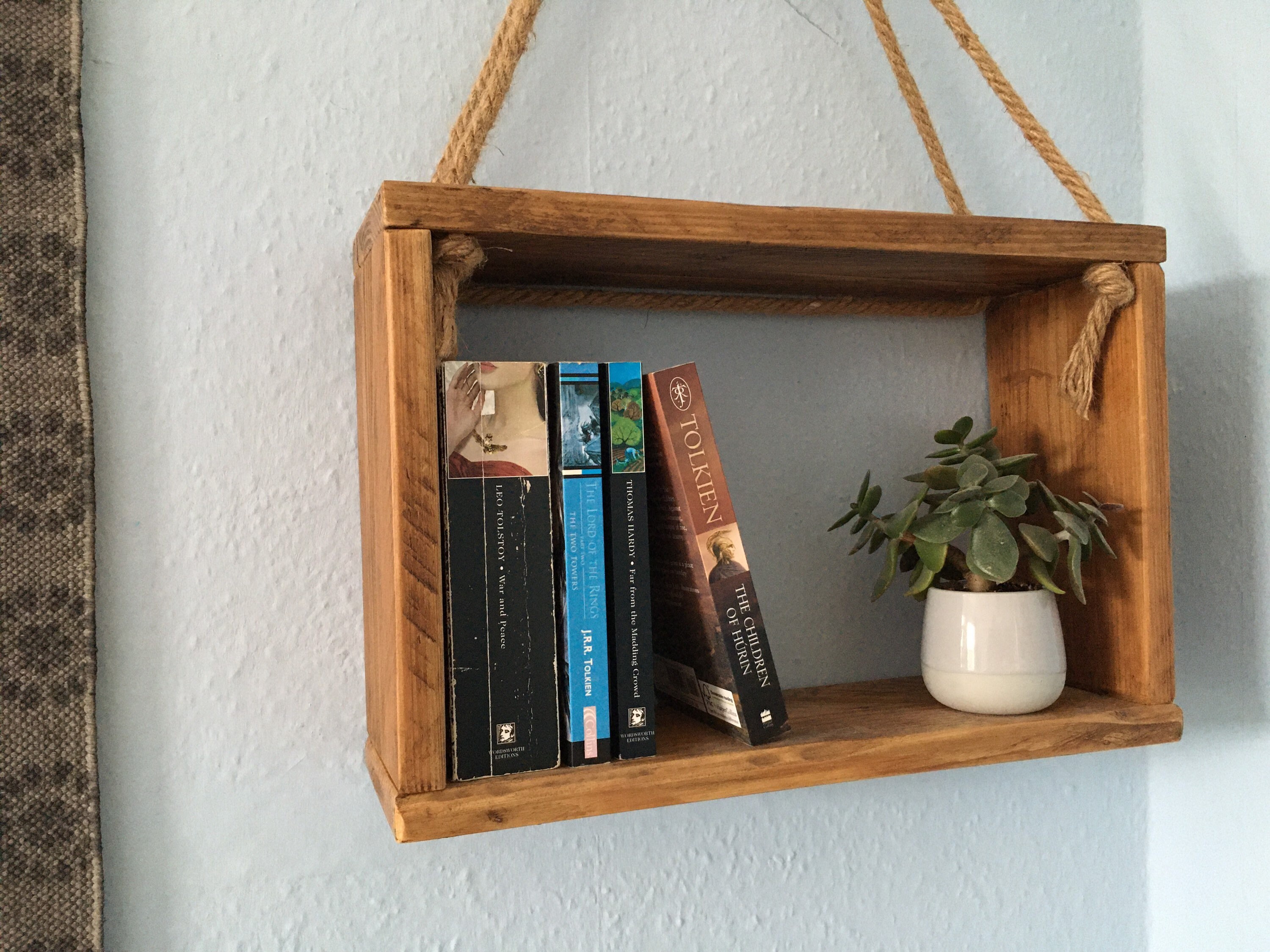 Large Rustic Wooden Hanging Box Shelf Etsy