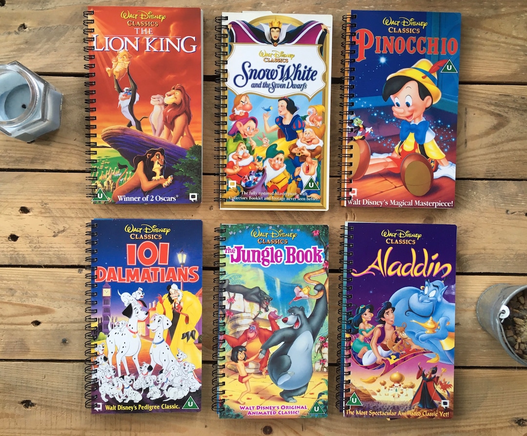 Recycled/upcycled Disney VHS Notebook the Lion King, Aladdin, Lilo