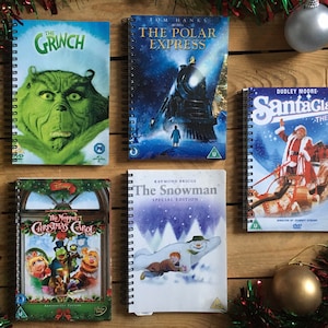 Recycled/Upcycled Christmas DVD Notebook - Santa Claus, The Snow man, Polar Express, festive Etc