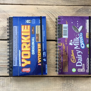 Recycled/upcycled Chocolate Bar Wrapper Notebook- Mars, Cadbury, Reece ...