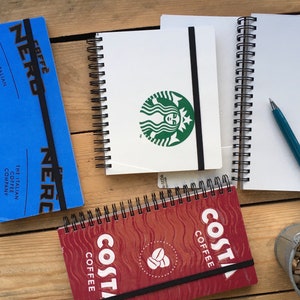 Recycled/Upcycled Coffee Cup Notebook - Costa - Cafe Nero - Starbucks - Pret