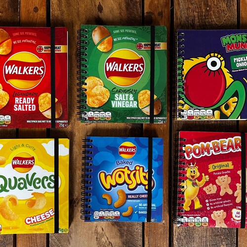 Recycled/Upcycled Crisp Packet Notebook - Walkers, Quavers, Kettle Chips,McCoys Etc