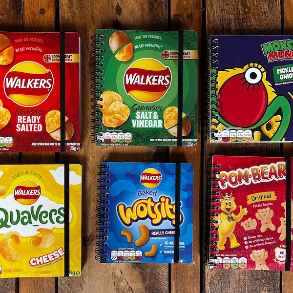 Recycled/Upcycled Crisp Packet Notebook - Walkers, Quavers, Kettle Chips,McCoys Etc
