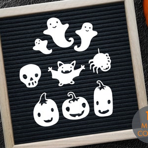 Cute Spooky Halloween Letterboard Accessories Icons -- Ghost, Bat, Spider, Pumpkins, Skull