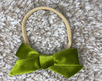 Olive Baby Headband, Newborn Headband, Baby Bow Headband, Baby Girl Headband, Baby Nylon Headband, Nylon Headband,Velour Baby Bow, Fall Baby