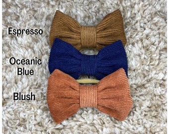 Corduroy Baby Girl Bow, Baby Bow, Baby Girl Headband, Nylon Headband, Newborn Knitted Headwrap, Infant Top Knot, Baby Shower Gift, Neutral
