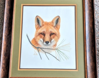 Framed Original Drawing Red Fox by The Porter Family