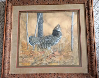 Framed Original Pastel Drawing Ruffed Grouse by the Porter Grouse