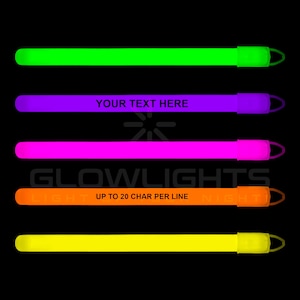 50 x personalisierte 6 &quot;Glow Light Sticks Halsketten & Lanyards Aufdruck w / IHRE NACHRICHT Geburtstagsparty Dj Hochzeitsbevorzugungen Braut Babyparty