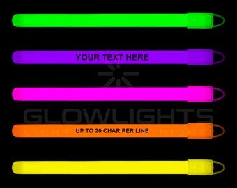 50 x Personalized 6" Glow Light Sticks Necklaces & Lanyards Imprinted w/YOUR MESSAGE Birthday Party Dj Wedding Favors Bridal Baby Shower