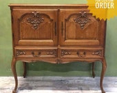 Vintage Louis XV replica French carved oak antique sidetable hallway dresser cabinet Hand Painted Country Shabby.