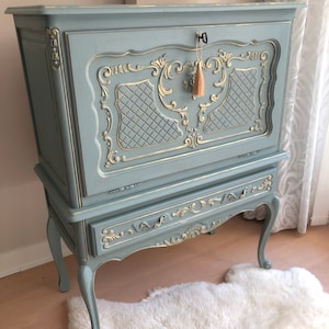 French Vintage Bar Wine Cabinet Bohemian Boho Eclectic Art Nouveau dresser. Can be painted in any custom color.
