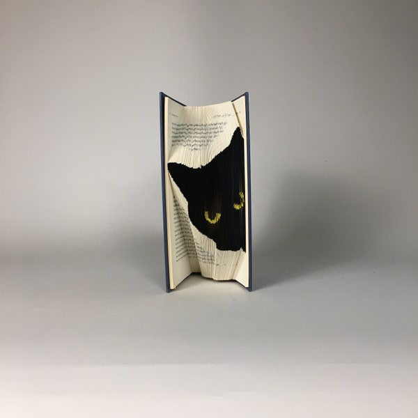 Peeking Black Cat Book Sculpture