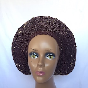 Two-tone aso oke / pre-tied gele / African headwrap/ bridal accessory / ready to wear autogele