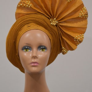 Autogele Aso Oke / ready to wear autogele / pre-tied gele / African headwrap / classy autogele / side fan autogele