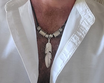 Feather necklace men's jewellery, Leather necklace, Men's necklaces, Boho necklace, Feather necklace, Necklaces for men