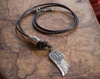 Feather Hanger Ketting, Angel Wing Hanger, Veer ketting mannen sieraden, heren ketting, zwarte ketting, cadeau voor vriend