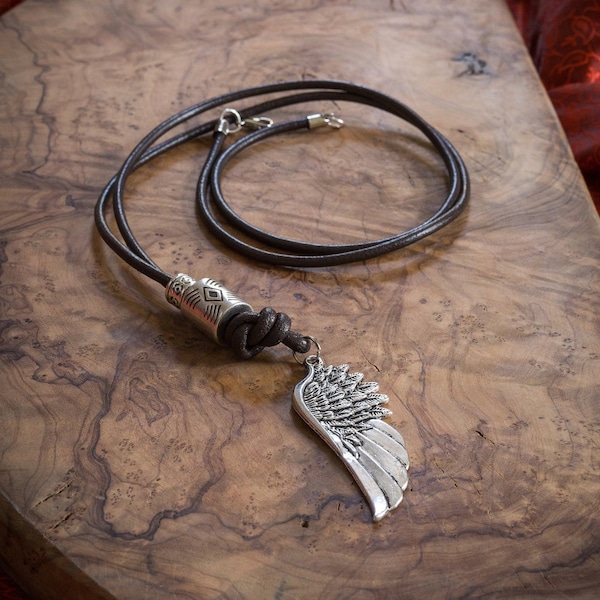 Feather Hanger Ketting, Angel Wing Hanger, Veer ketting mannen sieraden, heren ketting, zwarte ketting, cadeau voor vriend