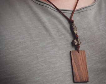 Mens chain natural leather, Gifts for men, Men chain jewellery, Wood pendant necklace for men, Friend gift, Gift man