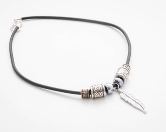 Men's necklace pendant, personalised gift for men, silver and black chain, men's necklaces
