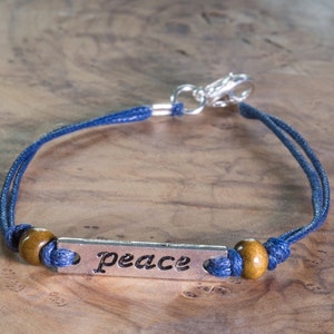 Peace Bracelet, Cord Bracelet, Symbolic Gift, String Bracelet, Boho Style, Silver Peace