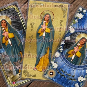 Our Lady of Thunder Candle, Poland. Candlemass, Presentation of Jesus in the Temple laminated Holy Prayer cards. Statue of Mary Art.