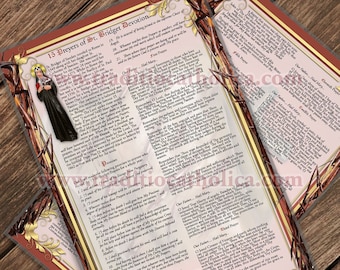 15 Prayers of St. Bridget devotion. St. Saint Bridget of Sweden large laminated Holy Prayer card. Devotional Art.