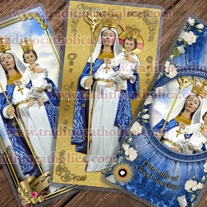 Notre-Dame du Bon succès, Quito, Équateur, cartes de prière catholiques plastifiées. Statue Notre-Dame du Bon succès Art.