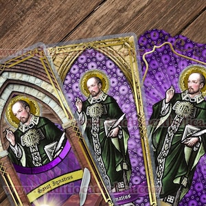 St. Ignatius of Loyola Stained Glass laminated Holy Prayer cards. Intercession prayers Stained Glass Cards