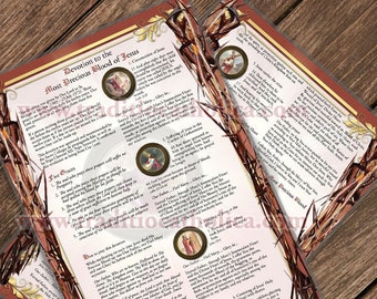 Most Precious Blood of Jesus devotion of St. Saint Bridget of Sweden large laminated Holy Prayer card. Devotional Art. 5 mil thickness