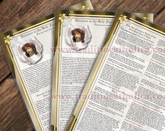 Holy Face of Jesus devotion of Sr. Mary of St. Peter large laminated Holy Prayer cards. Devotional Art. 5mil thick
