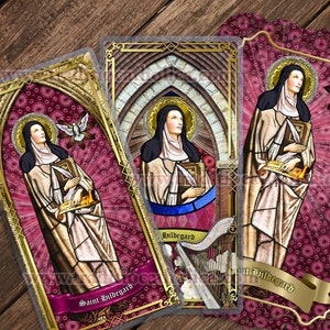 Saint Hildegard von Bingen laminated Catholic Holy Prayer Cards. St. Hildegard stained glass art