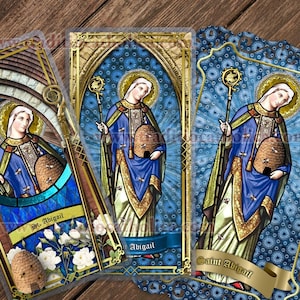 Cartes de prière catholiques plastifiées par Sainte Abigaïl. Art du vitrail de Sainte-Abigail