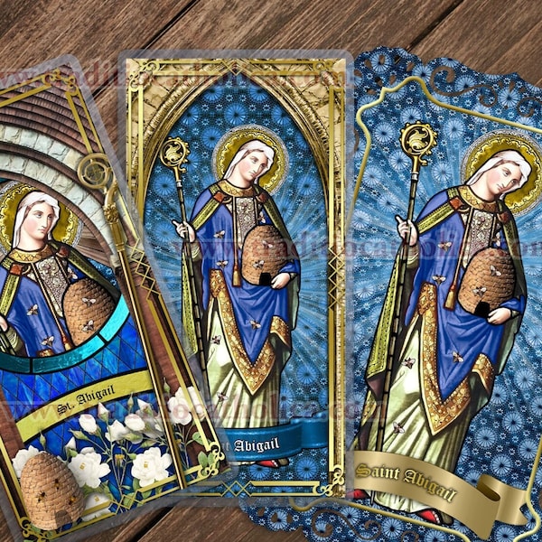 Saint Abigail laminated Catholic Holy Prayer Cards. St. Abigail stained glass art