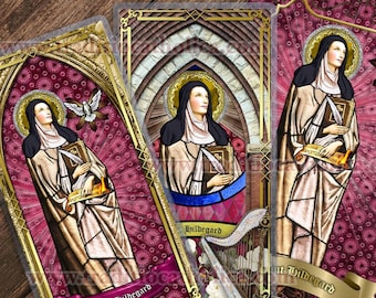 Saint Hildegard von Bingen laminated Catholic Holy Prayer Cards. St. Hildegard stained glass art