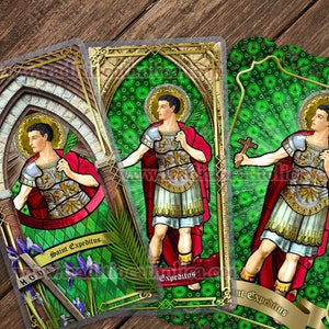 Santo Expedito, padroeiro das emergências e soluções rápidas, cartão de Oração laminado. Arte em vitral de Santo Expedito.