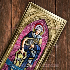 Saint Cornelius the Centurion stained glass handcrafted framed print. 7x14 size.