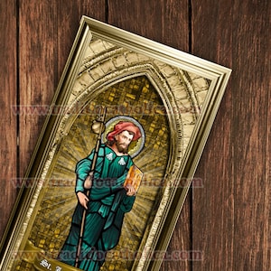 Saint James the Elder the Apostle handcrafted framed prints. 7x14 size. St. James the Elder the Apostle stained glass art.