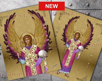 Saint Jeremiel Archangel Eastern Orthodox icon style prints size 8x10. Framed or ready to frame. St. Jeremiel custom prints