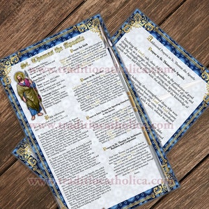 Sint Thomas de Apostel devotie groot gelamineerd Glas Gebrandschilderd Heilig Bidprentje. Devotionele Kunst. Gebeden tot St. Thomas