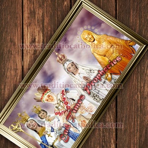 Eindtijdprofetieën van de Heilige Maagd Maria, Moeder Gods handgemaakte ingelijste print. 7 x 14 formaat.