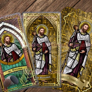 Saint Barnabas the Apostle Catholic Holy Prayer Cards. St. Barnabas stained glass art. St. Barnabas laminated and lace cards.