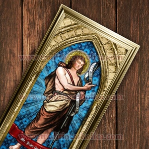 Saint John the Baptist handcrafted framed prints. 7x14 size. St. John the Baptist stained glass art