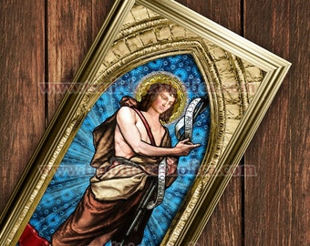 Saint John the Baptist handcrafted framed prints. 7x14 size. St. John the Baptist stained glass art