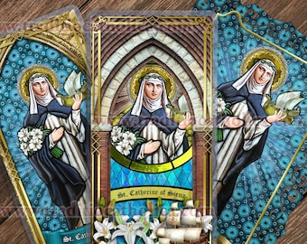 Saint Catherine of Siena Laminated Holy Prayer Cards. St